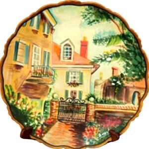 Vintage Decorative Hand Painted French Country Scene Plate